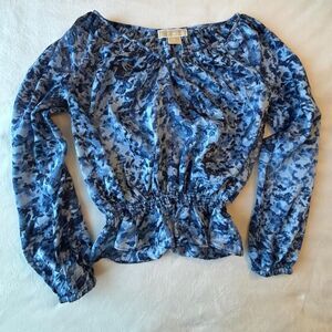 Michael Kors Petite Blue Floral Blouse - Women's PS 3/4 Sleeve Workwear Chic